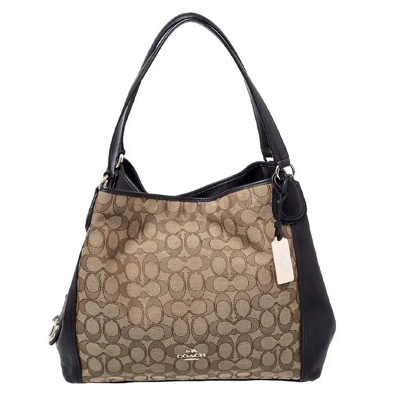 Coach Handbags - EUC Coach Dark Brown/Beige Signature Canvas and Leather Lexy Shoulder Bag